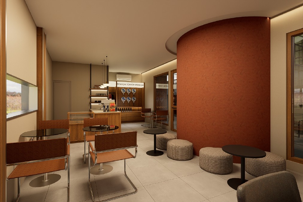 Luxury private lounge overlooking the courts with terracotta furniture